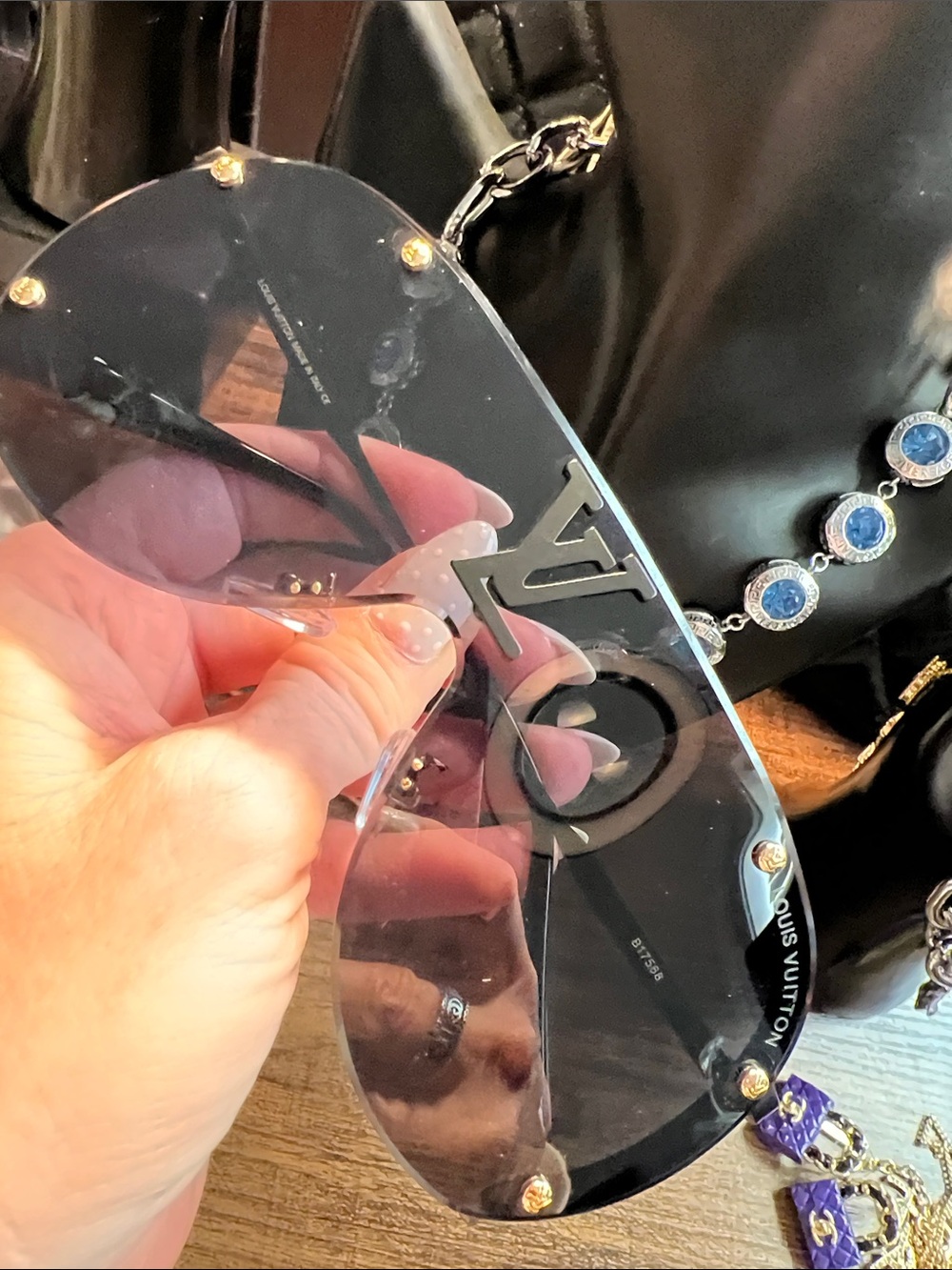 Black Shield Sunglasses with Gold Accents